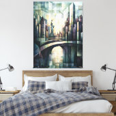 Abstrakt Geometric New York Skyline Statue Liberty Leinwanddruck (Insitu (Schlafzimmer))