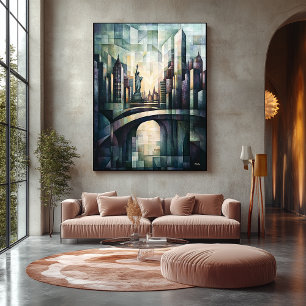 Abstrakt Geometric New York Skyline Statue Liberty Leinwanddruck