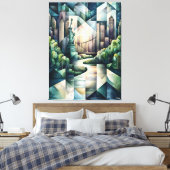 Abstrakt Geometric New York Skyline Statue Liberty Leinwanddruck (Insitu (Schlafzimmer))