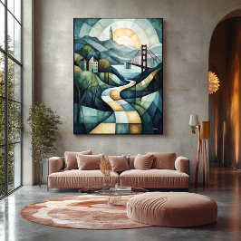 Abstrakt Geometric San Francisco Skyline, Golden Leinwanddruck