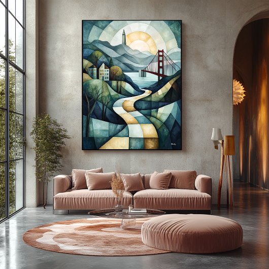 Abstrakt Geometric San Francisco Skyline, Golden Leinwanddruck