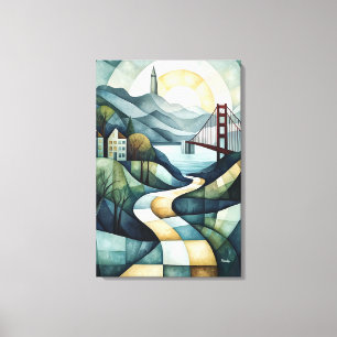 Abstrakt Geometric San Francisco Skyline, Golden Leinwanddruck