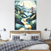 Abstrakt Geometric San Francisco Skyline, Golden Leinwanddruck (Insitu (Schlafzimmer))