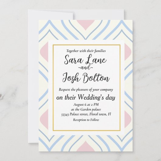 Abstrakt geometrisch, blau, rosa und weiß einladung (Vorderseite)