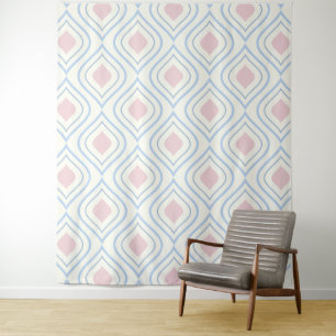 Abstrakt geometrisch, blau, rosa und weiß wandteppich