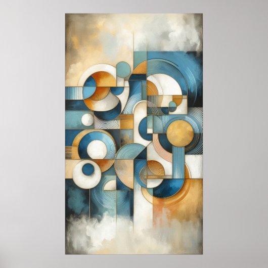 Abstrakt Geometrisch, blau, weiß Poster (Vorne)