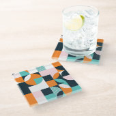 Abstrakt Geometrisch: Farbiger 3D-Effekt. Glasuntersetzer (Schrägansicht)