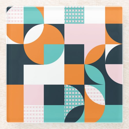 Abstrakt Geometrisch: Farbiger 3D-Effekt. Glasuntersetzer (Vorderseite)