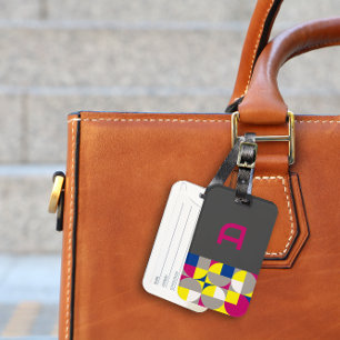 Abstrakt geometrisch Fuchsienblau Gelb Grau Name Gepäckanhänger