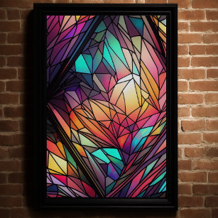 Abstrakt geometrisch gefestigtes Glas mit Aquarell Poster