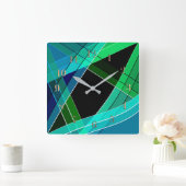 Abstrakt, geometrisch , grün , blau , schwarz quadratische wanduhr (Zuhause)
