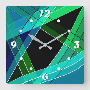 Abstrakt, geometrisch , grün , blau , schwarz quadratische wanduhr