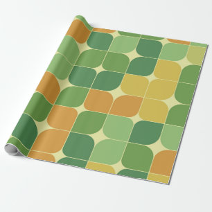 Abstrakt geometrisch Grün Orange Mitte des Jahrhun Geschenkpapier