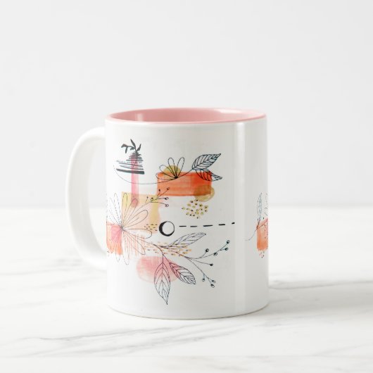 Abstrakt geometrisch rosa Orange Black Zweifarbige Tasse (Vorderseite Links)