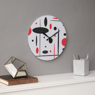 Abstrakt geometrisch rotes Schwarz Große Wanduhr