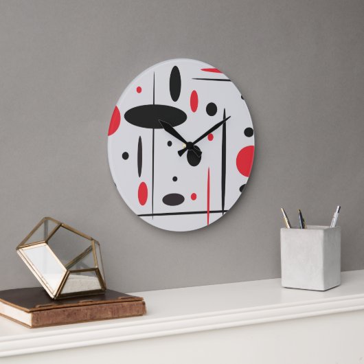 Abstrakt geometrisch rotes Schwarz Große Wanduhr (Büro)