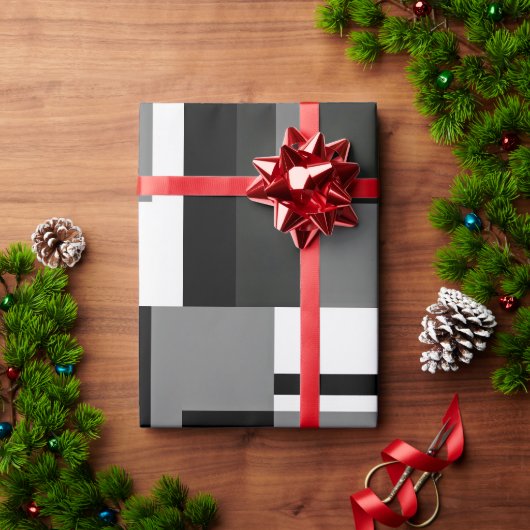 Abstrakt geometrisch, schwarz und weiß, mondrian geschenkpapier (Feiertagsgeschenk)