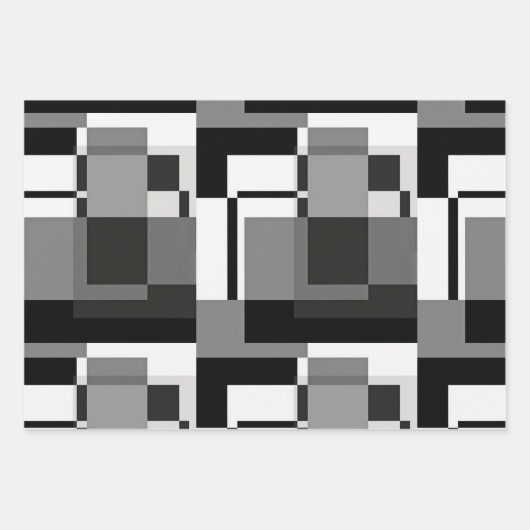 Abstrakt geometrisch, schwarz und weiß, mondrian geschenkpapier set (Vorderseite 3)