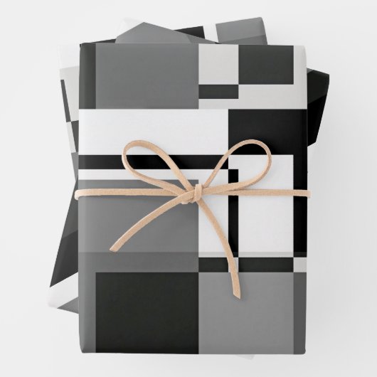 Abstrakt geometrisch, schwarz und weiß, mondrian geschenkpapier set (Beispiel)