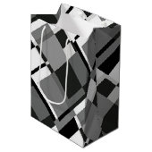 Abstrakt geometrisch, schwarz und weiß, mondrian mittlere geschenktüte (Vorderseite Schrägansicht)