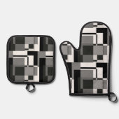 Abstrakt geometrisch, schwarz und weiß, mondrian ofenhandschuh & Topflappen-Set (Vorderseite)