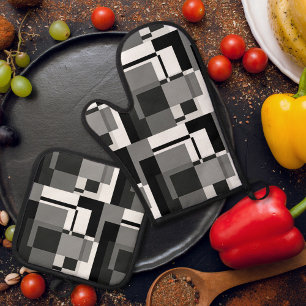 Abstrakt geometrisch, schwarz und weiß, mondrian ofenhandschuh & Topflappen-Set