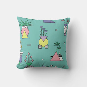 Abstrakt geometrisch, Vasen Pflanze Memphis Stil. Kissen