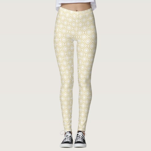 Abstrakt, geometrisch, weiß und gold leggings (Vorderseite)