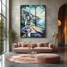 Abstrakt Geometrische Lissabon-Skyline mit Tram Leinwanddruck