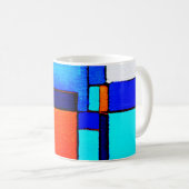 Abstrakt geometrische, moderne Blauorange Kaffeetasse (VorderseiteRechts)