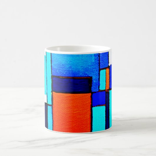 Abstrakt geometrische, moderne Blauorange Kaffeetasse (Mittel)