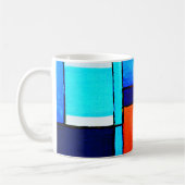 Abstrakt geometrische, moderne Blauorange Kaffeetasse (Links)