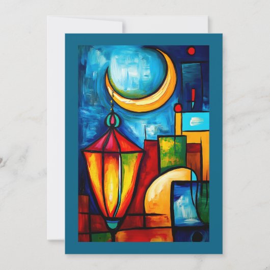 Abstrakt geometrische Ramadan Lantern und Halbmond Einladung (Vorderseite)