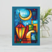 Abstrakt geometrische Ramadan Lantern und Halbmond Einladung (Stehend Vorderseite)