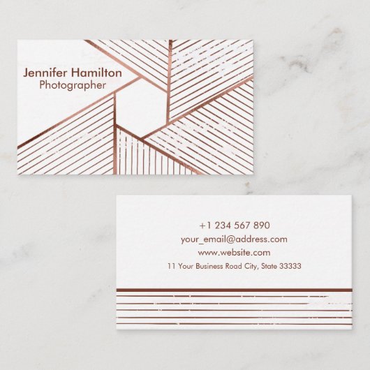 Abstrakt geometrische Rose Gold Foil Fotograf Visitenkarte (Vorne/Hinten)