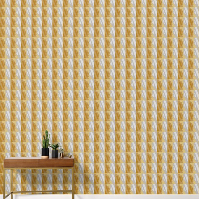 Abstrakt geometrische Silbergoldgraue kleine Quadr Tapete (Korridor)