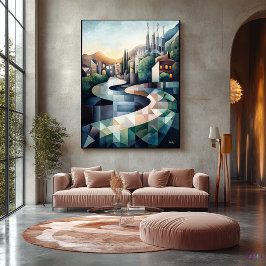 Abstrakt Geometrische Skyline von Barcelona Leinwanddruck