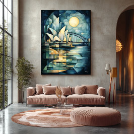 Abstrakt geometrische Sydney Skyline mit Opernhaus Leinwanddruck