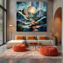 Abstrakt geometrischer Sonnenaufgang über pulsiere Leinwanddruck