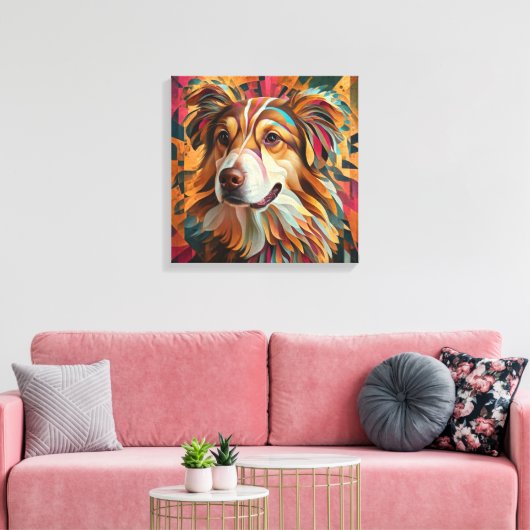 Abstrakt Geometrisches Dog-Portrait - Digitale Kun Leinwanddruck (Insitu (Wohnzimmer))