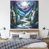 Abstrakt Geometrisches Mondlicht mit Fluss Leinwanddruck (Insitu (Schlafzimmer))