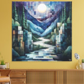 Abstrakt Geometrisches Mondlicht mit Fluss Leinwanddruck (Insitu (Wohnzimmer))