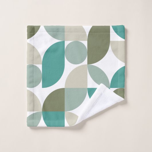 Abstrakt geometrisches Muster grün Aquamarin Badhandtuch Set (Waschlappen)