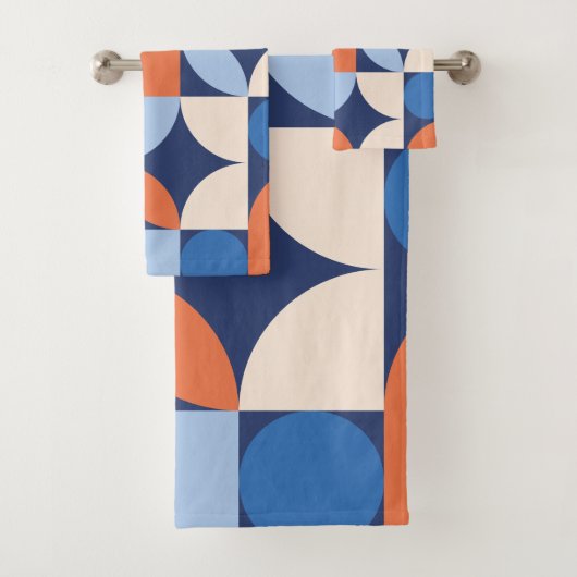 Abstrakt geometrisches Muster Orange Blue Badhandtuch Set (Insitu)