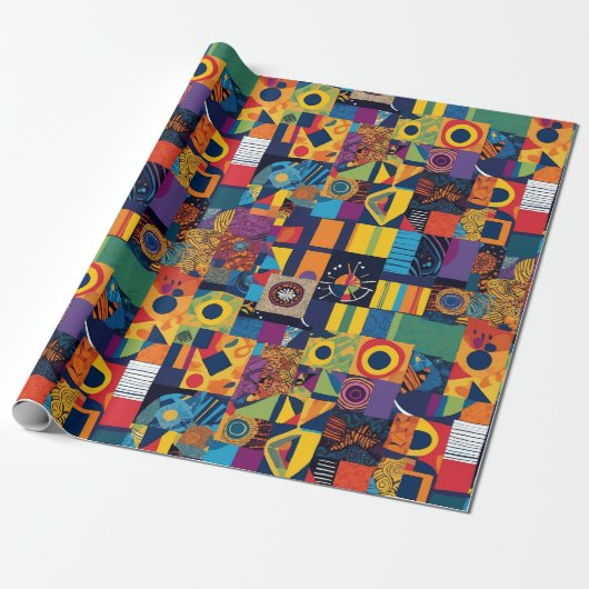 Abstrakt Geometrisches Patchwork afrikanisches ame Geschenkpapier (Ungerollt)