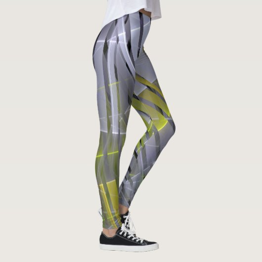 Abstrakt gestreifte glänzende geometrische Dekorat Leggings (Rechts)