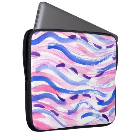 Abstrakt gestreifter Aquarellhintergrund. Pinselst Laptopschutzhülle (Vorne Rechts)