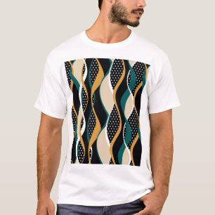 Abstrakt gestreiftes, farbenprächtiges Wellenmuste T-Shirt
