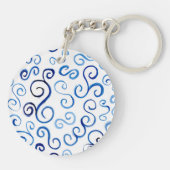 Abstrakt gestrichene blaue Wasserfarbenkurven Schlüsselanhänger (Rückseite)