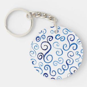 Abstrakt gestrichene blaue Wasserfarbenkurven Schlüsselanhänger